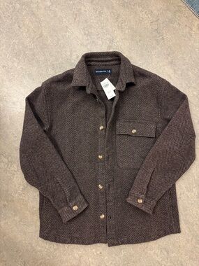 Abercrombie & Fitch Dark Brown Herringbone Button-Up Shacket Medium New
